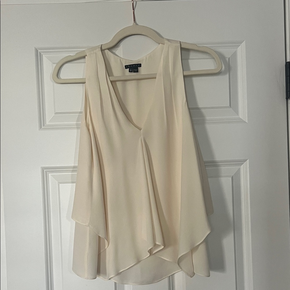 Theory Cream Draped Sleeveless Blouse